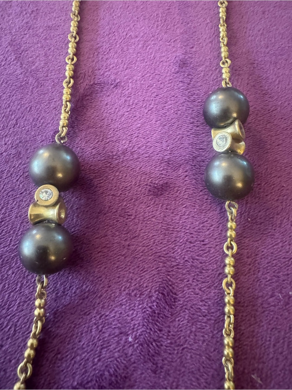Gold Chain Necklace with Dark Gray Pearl Beads